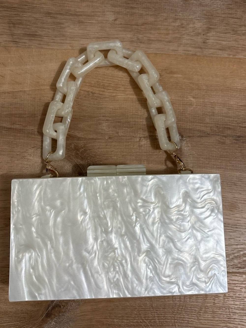 a new day Pearl White Marbled Acrylic Chain Handle Clutch